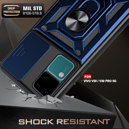 Image of AESTMO Tough Armor Vivo V30 / V30 Pro 5G Bumper Back Case Cover | Ring Holder & Sliding Camera Shield Cover | 360 Degree Protection Back Case Cover for Vivo V30 / V30 Pro 5G (Blue)