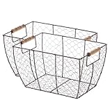 CNEIESD 2-Pack Decorative Brown Chicken Wire Baskets with Wooden Handles β Multi-Purpose Storage, 12.2" L x 8" W x 7.28" H