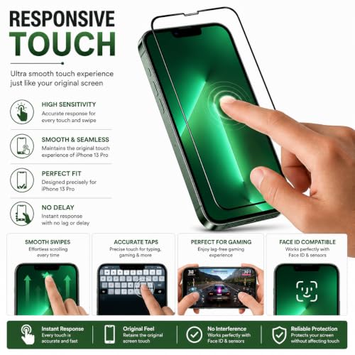 Image of Tempered glass for iPhone 13 Pro (6.1 Inch), 9H Hardness, HD Clear, Bubble Free, Case Friendly, Scratch Resistant, Screen Protector Full HD Quality, Edge to Edge Coverage, Easy Installation (iPhone 13 Pro), Pack of 1