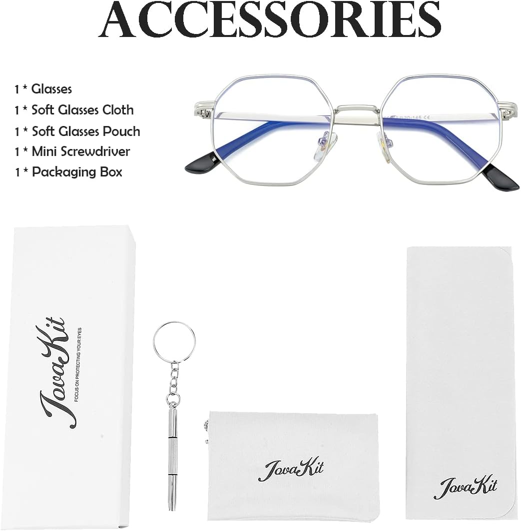 JOVAKIT Polygon Blue Light Blocking Glasses for Women Men Vintage Octagon Square Non-prescription Metal Eyeglasses - Image 7