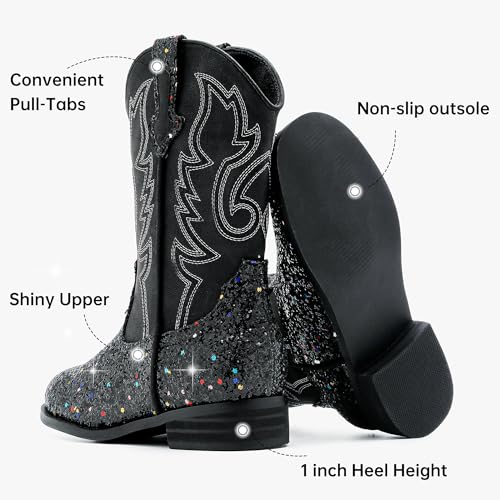 Image of Motasha Girls Cowgirl Boots Unisex-Child Mid Calf Glitter Toddler Cowboy Boot Little Big Kids Western Riding Shoes