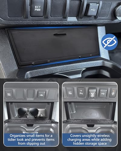 Image of Center Console Hidden Storage Cover for Toyota Tacoma 2016-2023 Accessories | Premium ABS Plastic Anti-Dust Center Console Privacy Cover Protector for Wireless Charging & Non Charging Model