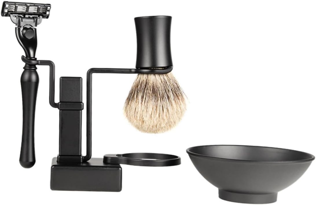 2pcs Black Shaving Stand Set Soap Bowl and Brush Holder Resistant Metal Shaver Rack for Organized Grooming Bathroom
