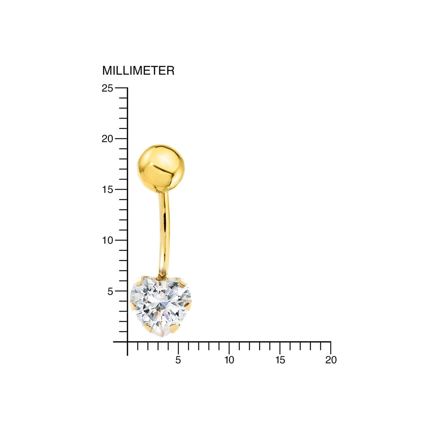 Monde Petit Piercing per ombelico cuore zirconi - oro giallo 9k (375) - Scatola Regalo - Certificato di garanzia