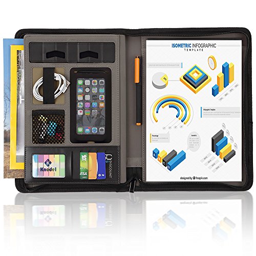 Knodel Padfolio Portfolio, Leather Portfolio with Zipper, Business Padfolio with Tablet Sleeve