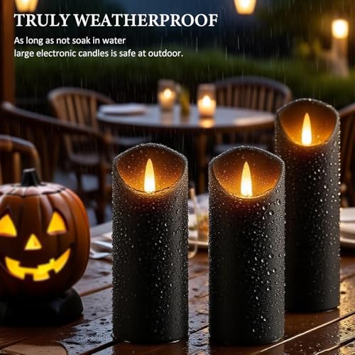 Image of Black Pillar Flameless Candles 3D Wick with Controller,led Slim Candles Flicering Flame,Battery Operated Fake Plastic Candles for Halloween Christmas,Party Decor.(5Pack H 5 inch 5 inch 6 inch 6 inch 7 inch x D 2.2 inch)