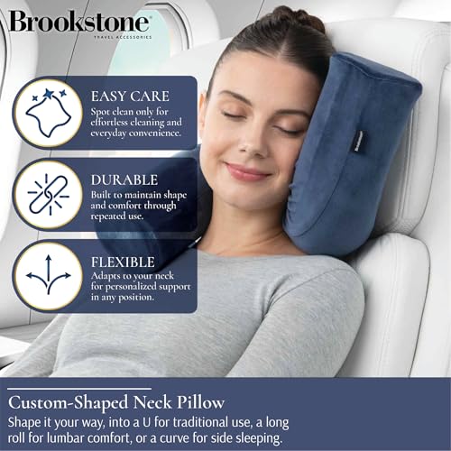 Image of Brookstone Free Form Travel Pillow Lightweight Flexible Memory Foam Pillow | Adjustable Internal Spine Shapes Into a U, Roll or Curve for Neck, Back or Side-Sleeper Support, Foldable for Any Trip
