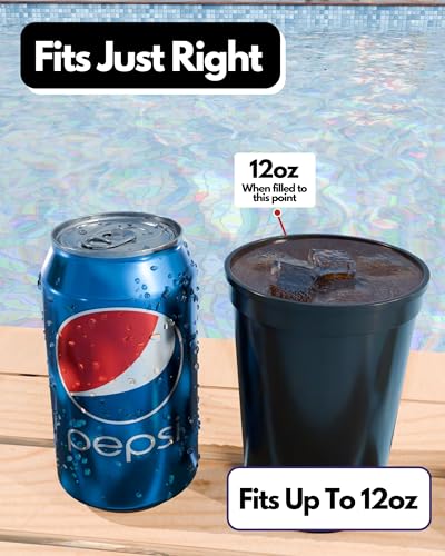 PartyPrints 10 Pack 10 to 12 oz Black Reusable Blank Plastic Cups, Stadium Cups Bulk – BPA Free Dishwasher Safe Party Cups, Colored Cups Perfect for Party, Wedding, Birthday Graduation, Clubs