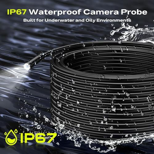 Image of Endoscope Borescope Camera with Light, 4.3 inch IPS 1920P HD Inspection Camera | AukonVee IP67 Waterproof 7.9mm Probe, 8 Adjustable LEDs, 50ft Semi-Rigid Snake Cable for Pipe, HVAC, Automotive & Sewer