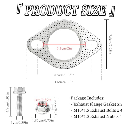 Image of 2PCS Car Exhaust Gasket + 4PCS Exhaust Bolts, 2-Bolt 2.5-Inch Exhaust Flange Gasket Replaces OEM#120-06310-0002, Exhaust Manifold Gasket Kit, Car Accessories for Cars Trucks (2.5inch)