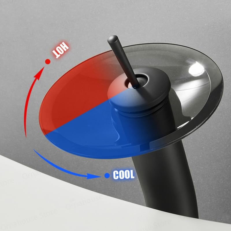 Robinet de lavabo cascade en verre noir mat mitigeur monotrou B - 4