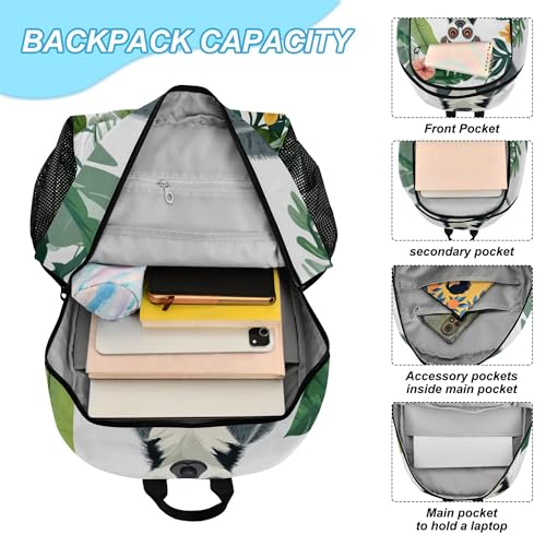 Cute Cartoon Lemur Backpack with Lunch Bag, Travel School Backpack for Boys Girls Kids Backpacks Set4