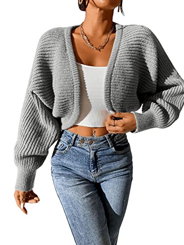 SweatyRocks Women's Casual Long Sleeve Ribbed Knit Top Open Front Cropped Cardigan Sweater3