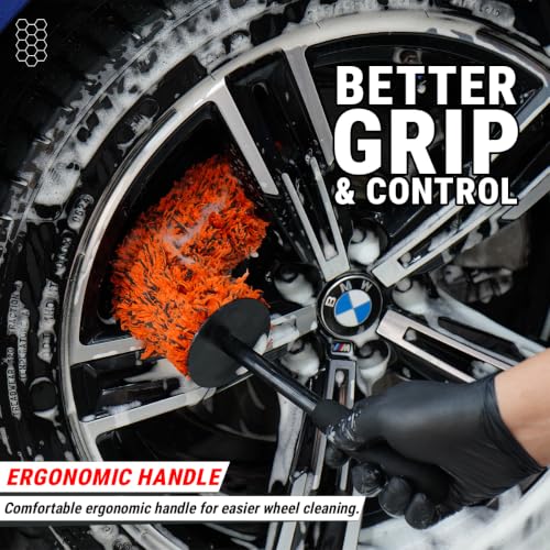 Image of Wavex Wheel Cleaning Brush for Car & Bike Detailing | Ultra Soft Microfiber Wheel Brush with Ergonomic Handle | Safe for Alloy Wheels, Rim Barrels, Spokes & Gloss Finishes