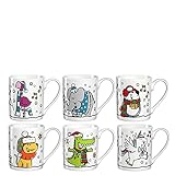 Leonardo Bambini Porzellan-Tassen Weihnachten , 6er Set, Kinder-Tassen mit Winter Tier-Motiven, spülmaschinengeeignete Tee-Henkelbecher 215 ml 024963