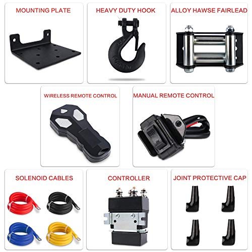 XPV AUTO 12V 4500LBS Steel Rope Electric Winch for Towing ATV/UTV Off Road with Wireless Remote Control Mounting Bracket IP67 Waterproof Electric Winch with 4-Way Roller Fairlead
