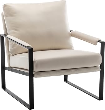 UNICOO Modern Faux Leather Accent Chair, Upholstered Armchair with Metal Frame, Thick Seat Cushion and Oversized Back Pillow, Easy-Clean Lounge Chair for Living Room, Bedroom, Office and Reception