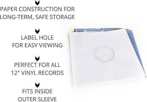 Miniatura 4 de BMC 20 fundas interiores de disco de vinilo para LP de 12 pulgadas | Fundas de papel kraft blancas para almacenamiento premium de 33 RPM | Cubiertas