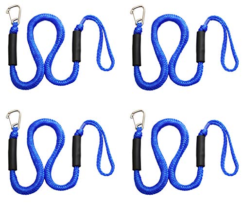Blue Bungee Boat Dock Lines With Hook 4 Feet Dockline Mooring Rope Boat Accessories Docking Lines Pwc Shock Cords For Boats Kayak, Jet Ski, Canoe, Power Boat Wave Runner, Seadoo, Watercraft 4Pcs #TOP17