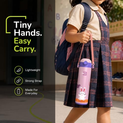 Image of Stainless Steel Bottle for Kids Girls Pixy Baby Pink - Rabbit