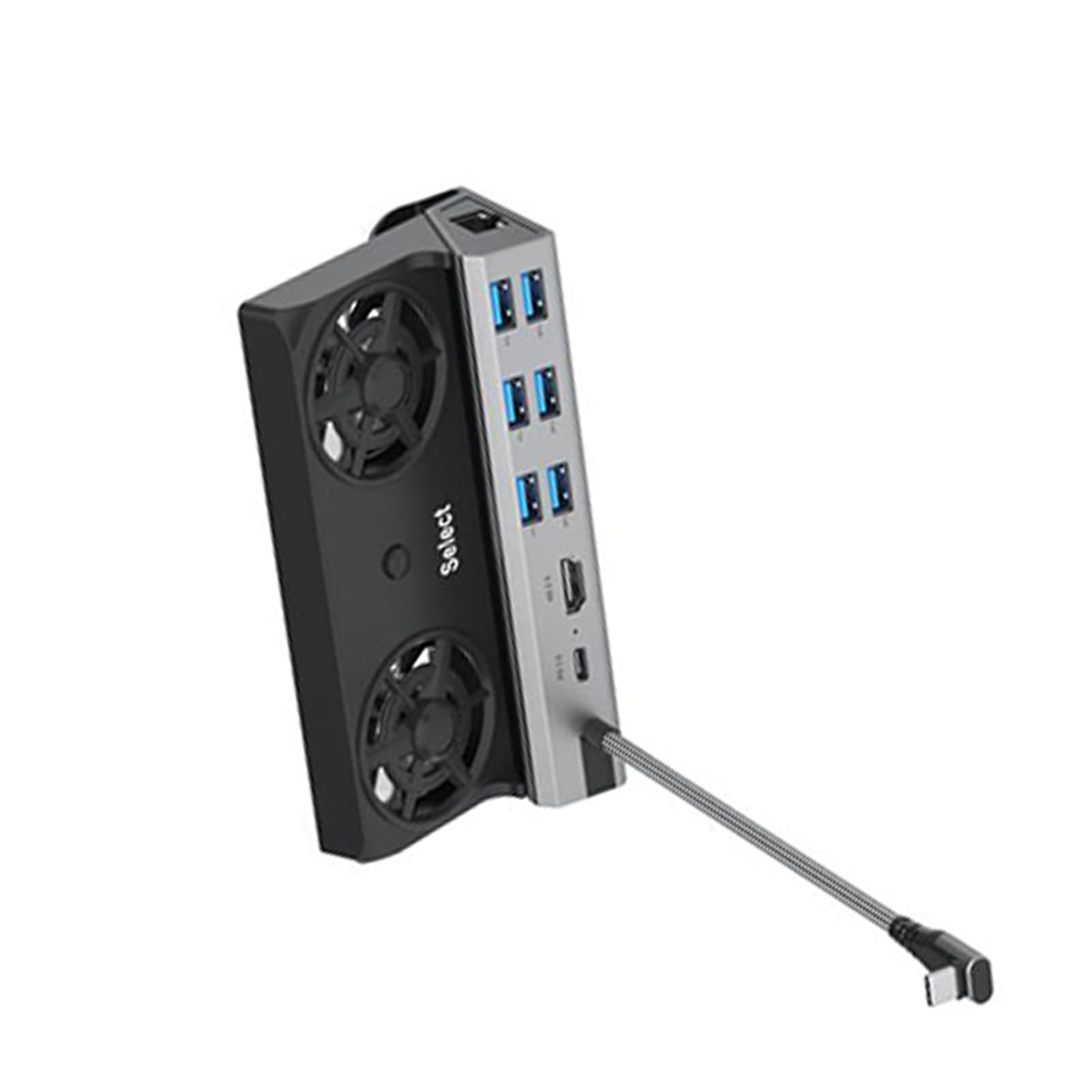 Ausla Stacja Dokująca Typu C Przenośny Koncentrator USB C z Podwójnym Wentylatorem Hub do Gier Stacja Dokująca 9 W 1 4K 60 Hz 100 W PD RJ45 USB do Konsoli Gier Konfiguracja Biurka Podróżnego