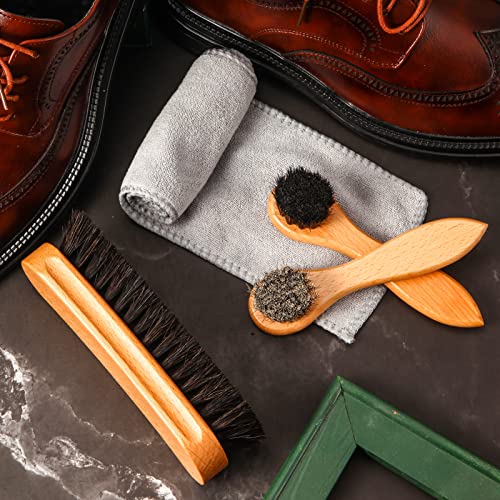 4 Pcs Horsehair Shoe Brush Kit Polishing Daubers Applicators Leather Care Brushes Shine Cleaning Cloth with Case(Shoe Brush Set F)