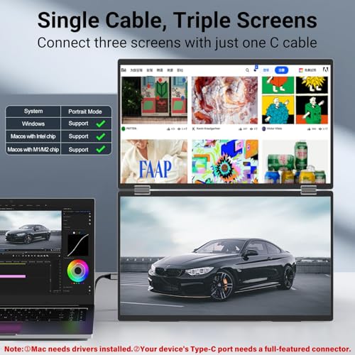 undefined InnoView 2025 15.6" FHD Dual Portable Monitor | All-in-One Foldable & Stackable Design | 315° Screen Adjustment & 180° Stand | USB-C/HDMI Travel Monitor for Laptop, Mac, Windows の商品画像 5