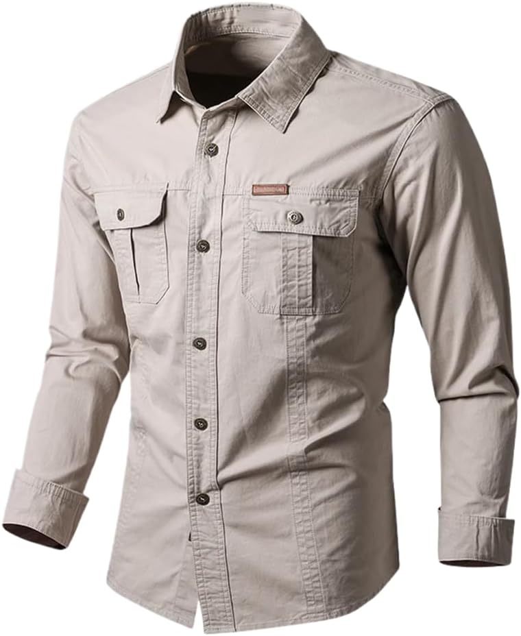 LIXINGHEITANG Cotton Men's Shirt Long Sleeve Business Casual Solid Color Slim fit Workwear Casual Business Shirt