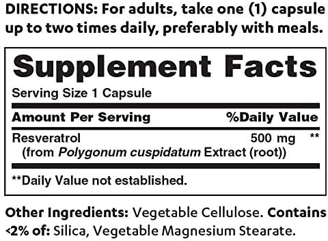 Miniatura 2 de Vitamin World Resveratrol 500 mg. 60 Cápsulas, Máxima Fuerza, Soporte Antioxidante, Liberación Rápida, Vegetariano, Sin Gluten