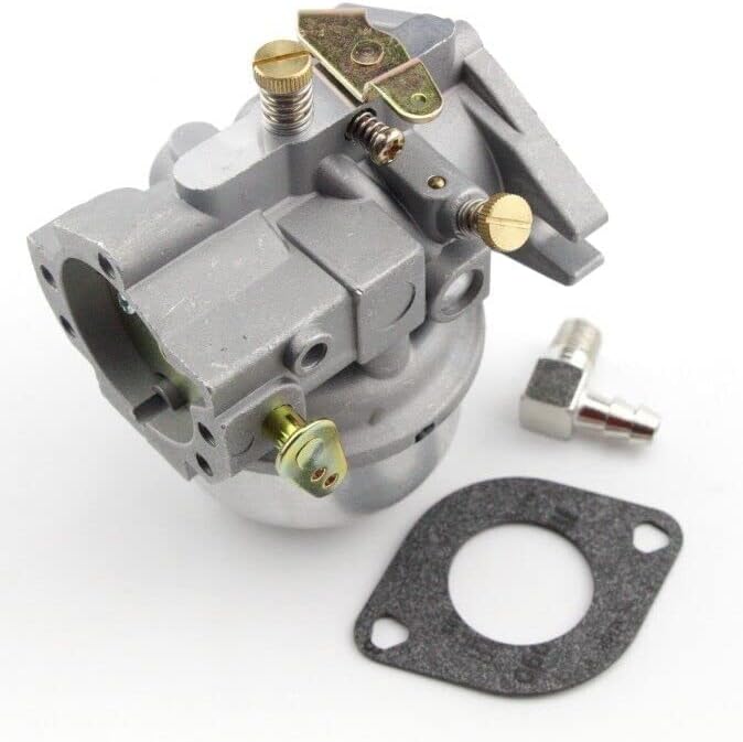 Top-down angled view of the replacement chainsaw carburetor, showing the various adjustment screws and linkages.