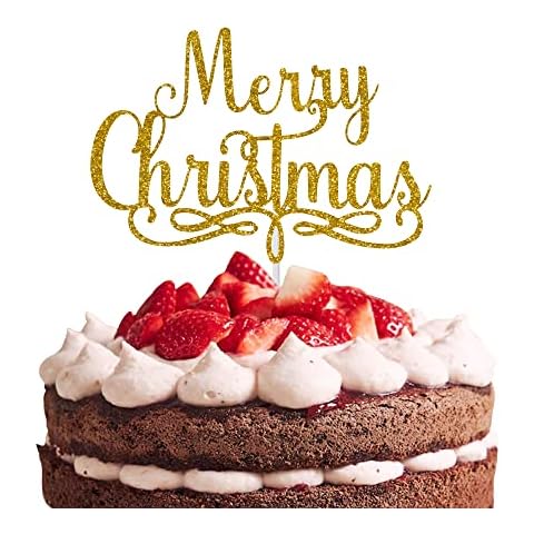 3 Little Desserts Gold Christmas Cake Topper Decoration Xmas Double Sided Glitter Card Cake Toppers Cover