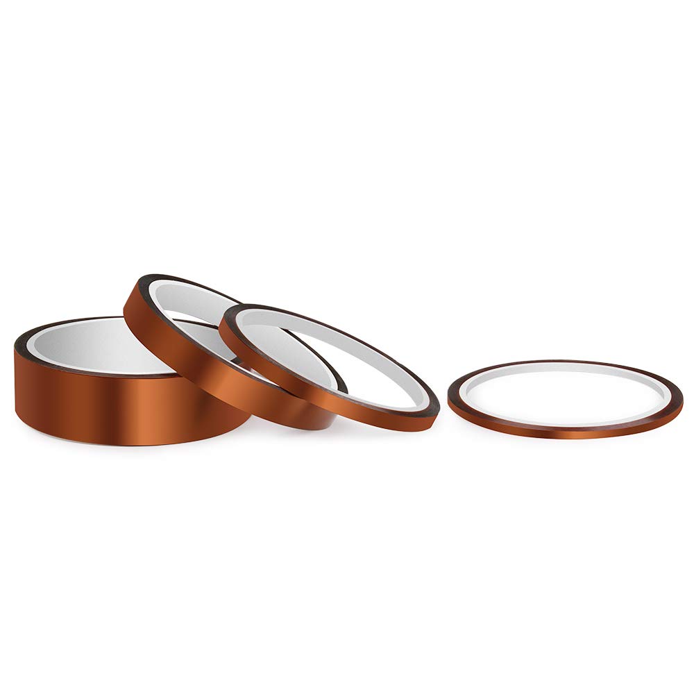 ELEGOO 4PCS Cinta de Alta Temperatura Polyimide Polyimide Múltiples Tamaños de Paquete de 1/8'', 1/4'', 1/2'', 1'' para Soldar, Recubrimiento en Polvo, Sublimación, Placa de Circuito Aislantes