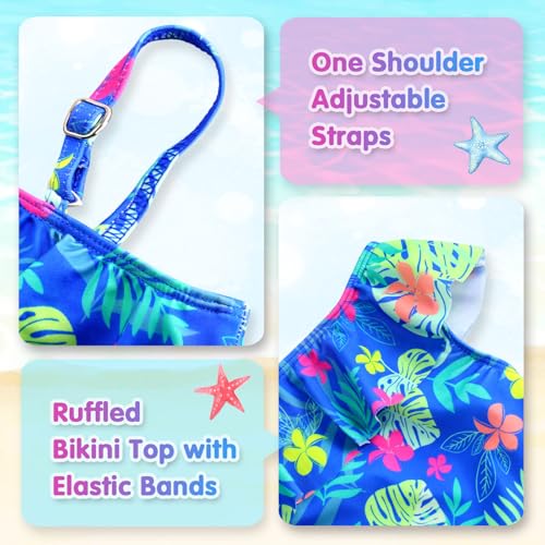Image of Girls Tankini Swimsuit Two Piece Bathing Suit Colorful Toddler Kids Ruffle Swimwear Adjustable Strap Summer Beach