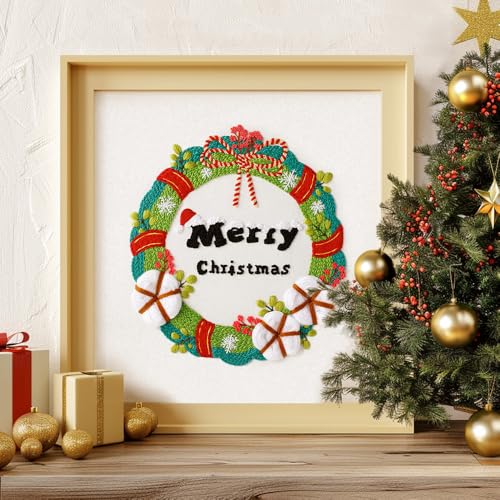 Image of wtisan Christmas Embroidery Kit, Cross Stitch Kits for Beginners, Needlepoint with All Tools & Instructions, Stamped Hand Embroidery Starter Kit for Holiday Crafts & Xmas Home Decor, W19