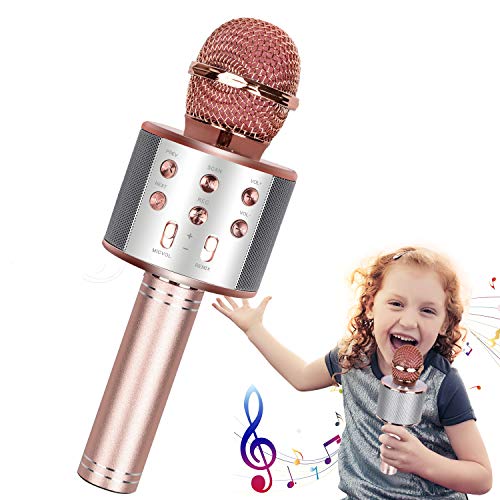 Micrfono Karaoke Bluetooth, Sin Luz 4 en 1 Multifuncin Micrfono Inalmbrico Karaoke, Micrfono Altavoz Bluetooth para Cantar y Grabar, Regalos para Fiestas Nios, Compatible con Android/iOS PC.