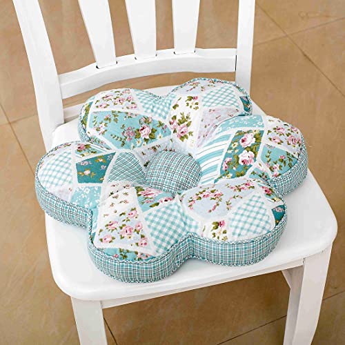 vctops Flower Shaped Chair Pad Farmhouse Floral Print Chair Seat Cushion Pad Soft Comfy Cotton Cushion Pillow (1221 Blue, 16"x16")
