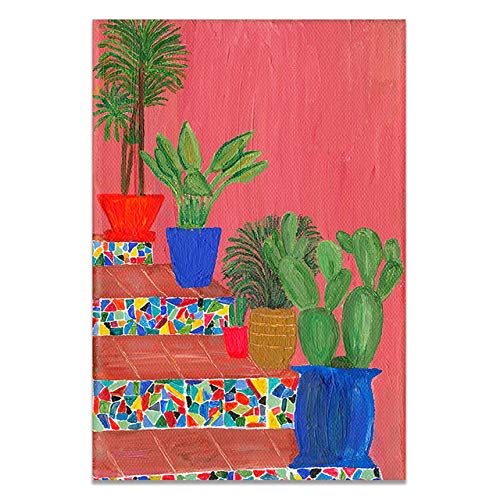 Pintura de plantas de jardín abstractas en lienzo multicolor de alta definición