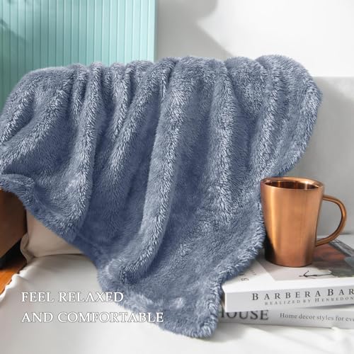 Image of Exclusivo Mezcla Plush Fuzzy Fleece Bed Blanket Twin Size, Super Soft, Fluffy and Warm Blankets for Couch, Bed, All Season (Stone Blue, 90x66 Inches)