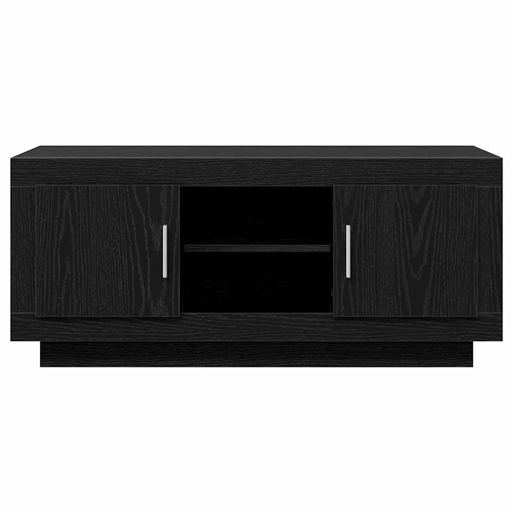 Hothingwell TV-Möbel Eiche, Schwarz, 102 x 35 x 45 cm, Holz, Ingenieurwesen | Mit Regalböden, Scharniertüren, rustikalem Design, Wohnzimmeraufbewahrung, feuchter Tuch