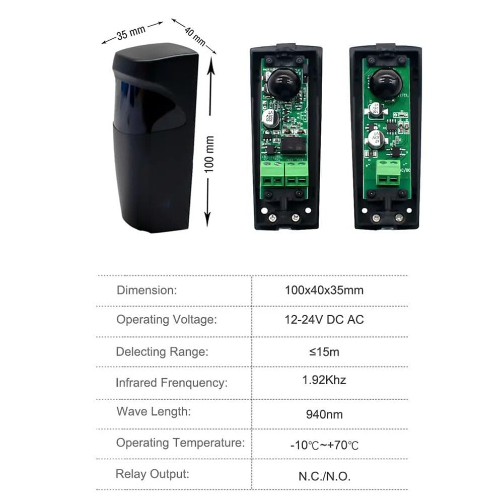Sensor de haz de seguridad infrarrojo inalámbrico para puerta de garaje automática, impermeable IP55, distancia de detección de 5-15 m, funciona con pilas (2 AAA), con función de autodetección