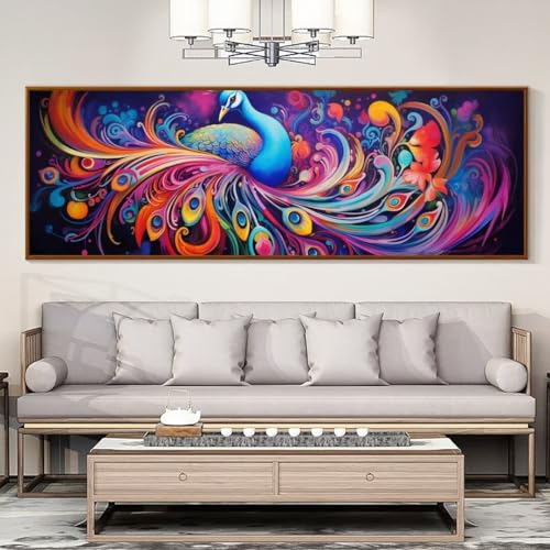 Diamond Painting Paon Complet pour Décoration Murale Salon 40x120