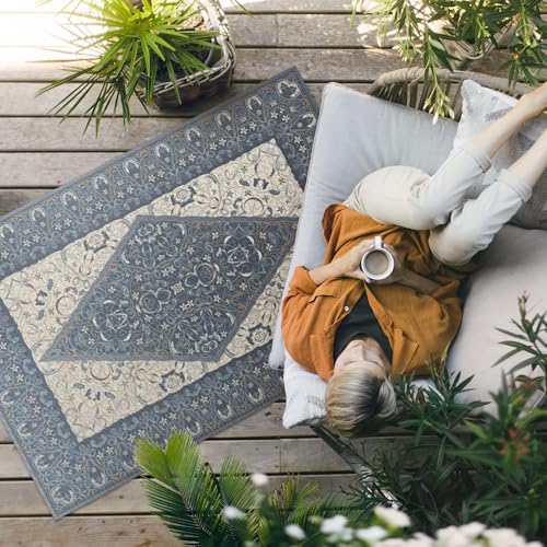 Tapis extérieur terrasse et balcon imperméable rectangle 100x150 cm PVC Ombre Arabe résistant