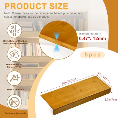 Griplier 5 Pack Bamboo Wire Shelf Covers,0.47in Thick Snap-On Removable Bamboo Wire Rack Covers, Shelf Covers for Shelving Pantry Bathroom Kitchen Closet(30" W X 12" D) — view 2