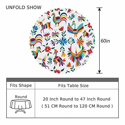 Aoyego Animals Mexican Table Cloth Flowers Bird Deer Spring Colorful Traditional Clip Art Round Tablecloth 60 Inch For Dining Room, Party, Banquet #TOP3