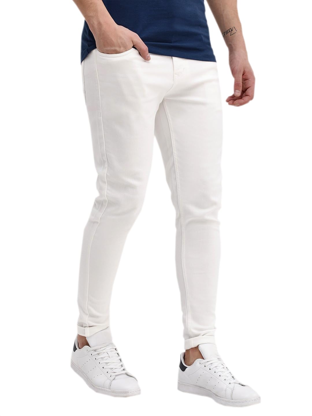 Mens Strechable Essential Skinny Fit White Denim Jeans-image-9