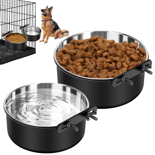 Ciotola per cani senza fuoriuscite, 2 ciotole per cibo per acqua, da appendere, per gabbie per cani, ciotole montabili, in acciaio inox, per animali domestici, gatti, cuccioli, conigli, uccelli, per