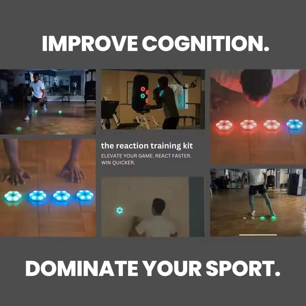 Osmond Dispositivo de Entrenamiento de Reacción con Luz LED Intermitente, 4 Unidades, para Entrenamiento de Agilidad y Respuesta, Fácil de Transportar, para Baloncesto y Fútbol