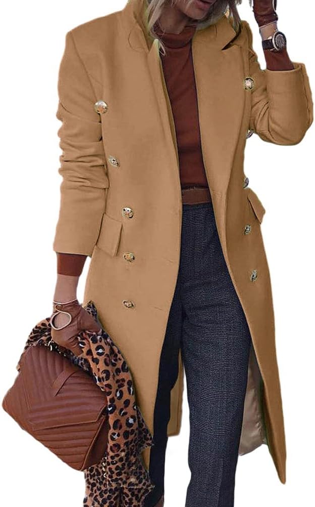 IDEALSANXUN Long Wool Coats for Women Fall Winter Trench Coat Double Breasted Dressy Jackets