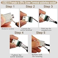 QIANRENON USB2.0 Buchse Lötfreier Adapter Metallgehäuse USB 2.0 Buchse auf 5Pin Schraub klemm Block Anschluss 480Mbps 5V/2A Aufladen, für DIY USB Port Erweiterung, Inklusive Schraubendreher – Ansicht 4