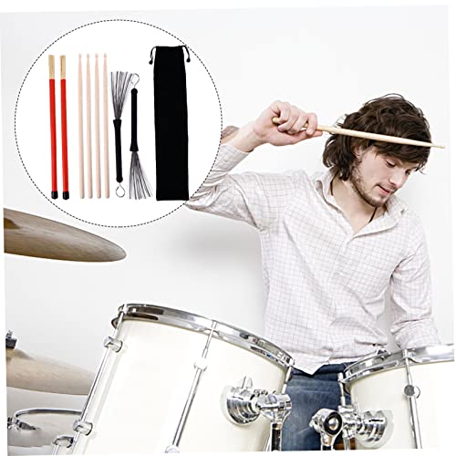 Paquete 9 piezas de brochas para batería de bambú y acero Drum Stick Pack miniatura 7